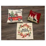 Set of Three Christmas Throw Pillows with Holiday Themes