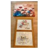 Lot of Two Floral Wall Art Pieces Including Wrapped Canvas Print and Double Framed Print