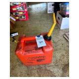 Red Plastic Gasoline Can with Yellow Pouring Spout