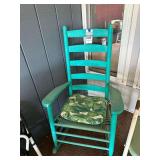 Turquoise Painted Wooden Ladder Back Rocking Chair with Woven Seat