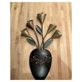 Metal Wall Hanging Floral Arrangement in Black Vase