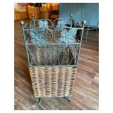Metal and Wicker Basket with Leaf Accents