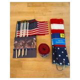 Patriotic Decor Lot Including US Hand Flags, Bunting, and Ribbon