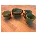 Ceramic Green and Brown Tableware Set with Leaf Design