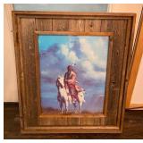 Framed Native American Print Featuring Rider on White Horse