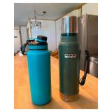 Stanley Green Thermos and Blue Water Bottle Lot