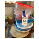 Kitchenware Assortment Including Food Storage Containers, Pizza Stone, and Baking Pan