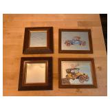 Set of Four Framed Buick Automobile Art Prints and Decorative Mirrors