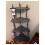 Painted Wooden Four-Tier Corner Shelf with Spindle Supports