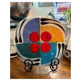 Handcrafted Ceramic Decorative Plate with Abstract Multi-Color Design