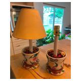 Pair of Floral Ceramic Planter Table Lamps with Shades and Potpourri Fill
