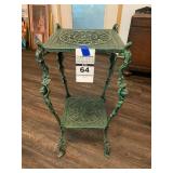 Cast Metal Two-Tier Accent Table with Green Patina Finish