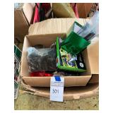 Assorted Box Lot with Kitchen Utensils, Electronics Box, and Nissan Emblem
