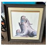 Framed Harry E. Antis Wildlife Print Featuring Cougar Cubs on Tree Stump