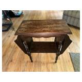Wooden Side Table with Built-In Magazine Racks and Lower Shelf