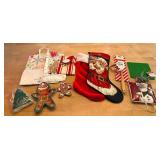 Lot of Holiday and Christmas Decor, Stockings, and Kitchen Accessories