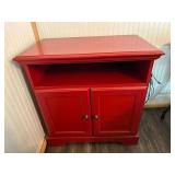 Red Painted Wooden Media Console and Storage Cabinet