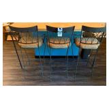 Set of Three Metal Bar Stools with Upholstered Seats