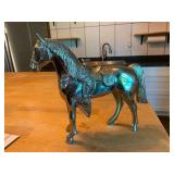 Large Polished Metal Horse Figurine with Detailed Western Saddle and Tack