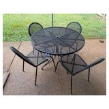 Black Metal Mesh Patio Dining Set with Round Table and Four Chairs
