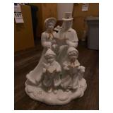White Porcelain Family Carolers Figurine with Gold Accents