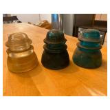 Set of Three Assorted Colored Glass Telegraph Insulators