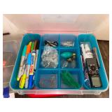 Sterilite Divided Storage Case with Mixed Office Supplies and Miscellaneous Items