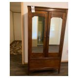 Wooden Wardrobe Armoire with Mirrored Doors and Lower Drawer