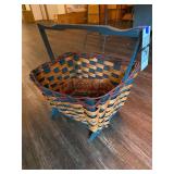Two Decorative Storage Baskets Including Wood Splint Basket and Metal Container