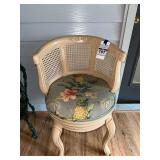 Upholstered Caned Barrel Chair with Tropical Pineapple Floral Pattern