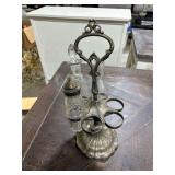 Vintage Cruet Stand and 3 Cruet Bottles