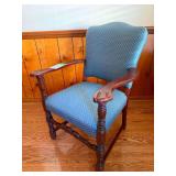 Blue Cushioned Wooden Arm Chair