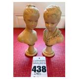 Vintage Mid-20th Century Pedestal Bust Figurines