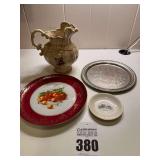 Silver Plated Tray, Pitcher, Plates - Car and Cherries Motifs
