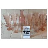 Anchor Hocking (AHC18) Pink Rippled Footed Tumblers and Tudor Ring Pink Federal Glasses