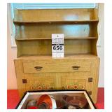 VTG Wolverine Tin Litho Cupboard Cabinet with an Assortment of Toy Kitchen Items