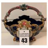 Cobalt Blue Majolica Ceramic Centerpiece Basket