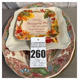 VTG Large Transfer Ware Thanksgiving Turkey Platter and Other Seasonal Platters or Plates