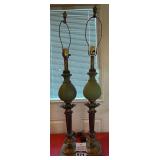 MCM VTG Tall Metal and Green Accent Table Lamps