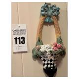 VTG Chalkware Hanging Floral Wall Pocket Basket