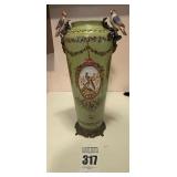 Metal and Ceramic Vase featuring Birds and Flowers