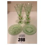 Green Depression Glass Goblets and Plates