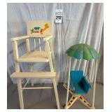 Wooden Doll Highchair and Barbie or Doll Swing