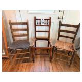 Pair of Antique Herringbone Cane Seat Chairs and French Provincial Style Seat