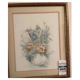 Framed and Matted 80's Floral Themed Picture