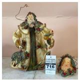 Silvestri Paper Mache Santa Tree Topper and Old Fashion Santa Claus Decoration