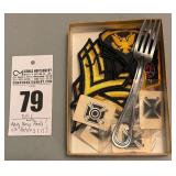 U.S. Army Chevrons, Sharpshooter Badges, and Stainless-Steel Mess Fork plus EMS Patches