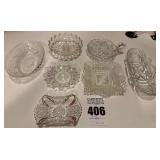 Lot of Vintage Cut Glass Serving Pieces and Candle Holder