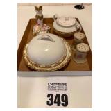 Butter Dome, Candlestick, Lided Bowl, Salt and Pepper