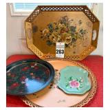 NASHCO Products Hand Painted Floral Tole Metal Serving Trays and Other Decorative Trays